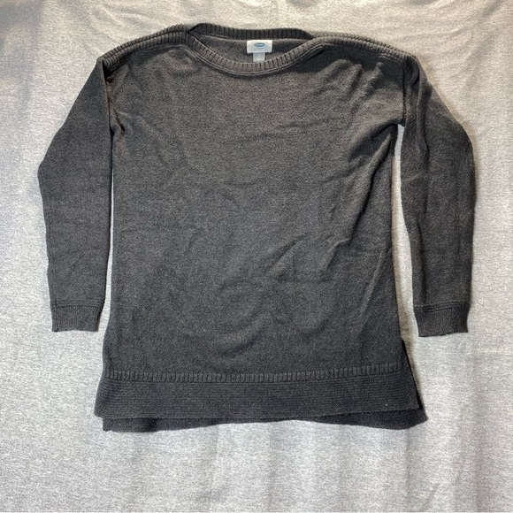 Old Navy Women's Small Long Dark Gray Sweater Cotton Blend Round Neck Oversized - Picture 15 of 15